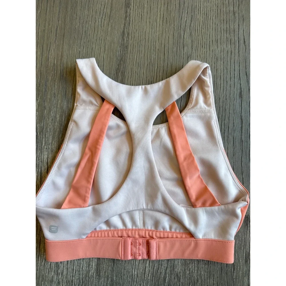 Fabletics Peach & White Sports Bra Top Racerback Activewear Workout Gym Exercise